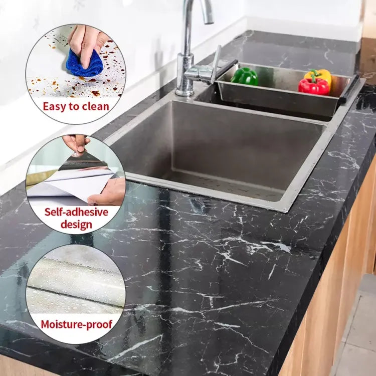 Self Adhesive Black Marble Sheet Sticker For Kitchen, Cupboard, Wall  Anti Oil And Heat Resistant Wallpaper (60*200 cm) - pack of 1